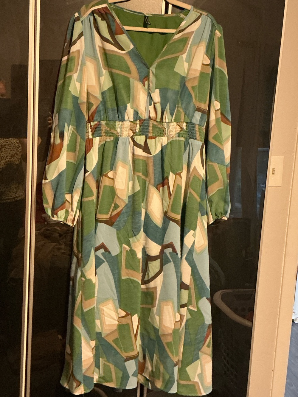 Green Geometric Print Women’s Dress